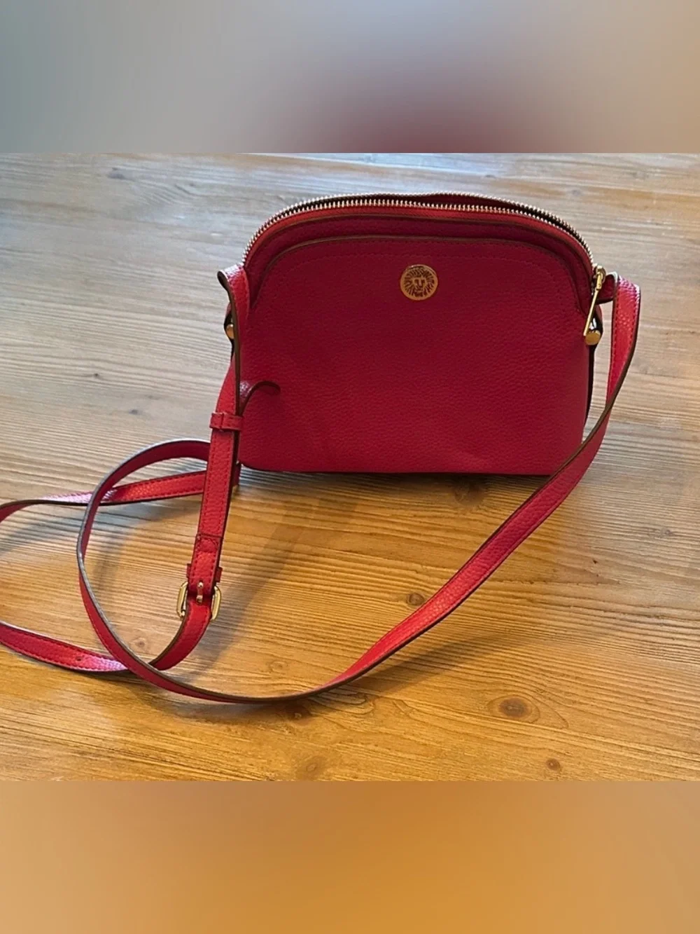 Anne Klein Hot Pink- Fuchsia Pebbled Faux Leather Crossbody with Gold Logo